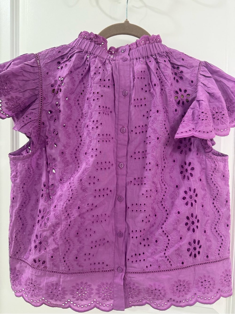 Ruffled Eyelet Mock-Neck Blouse in Purple - Picture 3 of 7